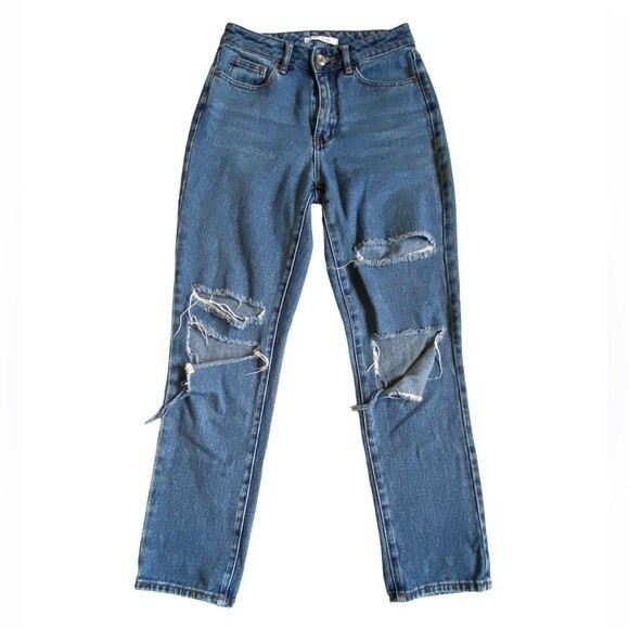 PacSun Distressed Mom Jeans Women's Size 24 Blue Ripped High Waist Grunge Y2K - Picture 14 of 15